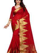Red jacquard cotton silk saree with blouse