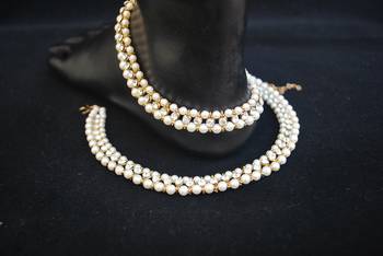  Traditional White Stone and Pearl embellished Single Line anklets 1