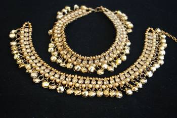 Traditional anklets with Gold Stones and Ghungroo 2