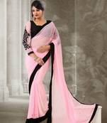 Light Pink Colour Georgette With Black Stone Work Sari 399