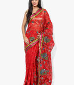 Red woven super net saree with blouse