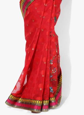 Red woven super net saree with blouse 3