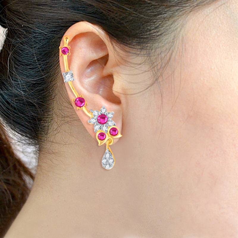 Sukkhi Stunning Gold and Rhodium Plated Cubic Zirconia and Ruby Stone Studded Ear cuff