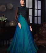 Dark teal sequins art silk semi stitched indian party wear gown