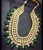 Kundan And Pearls Green Onyx Stones Necklace