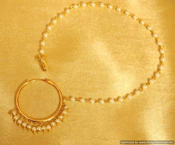Gold Look Pearl Pierced Small Nose Ring 1