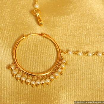 Gold Look Pearl Pierced Small Nose Ring 2