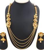 Pleasing four string jalebi gold plated alloy long haram necklace set for women