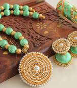 Unique designer handmade green silk thread jewell set - DJ-07991