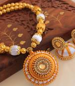 Unique Designer Handmade Gold White Silk Thread Jewell Set