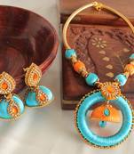 Unique Designer Handmade Blue Orange Silk Thread Jewell Set