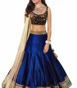 Blue embroidered art silk unstitched lehenga