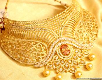 Champagne Diamond Look Choker Necklace Set 2
