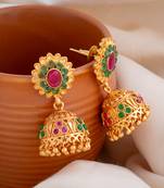 Golden jhumkas with ruby emerald stones one gram gold