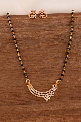 Black beads mangalsutra with cap (short) and earrings set one gram gold 1