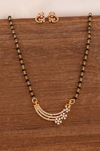 Black beads mangalsutra with cap (short) and earrings set one gram gold
