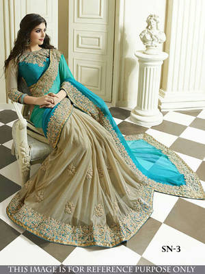 Light Sky Blue Embroidered Georgette Saree With Blouse 1