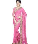 Pink Embroidered Faux Georgette Saree With Blouse