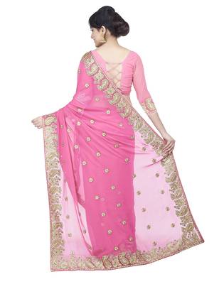 Pink Embroidered Faux Georgette Saree With Blouse 2