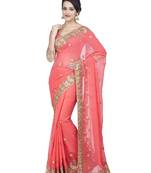 Baby pink embroidered faux georgette saree with blouse