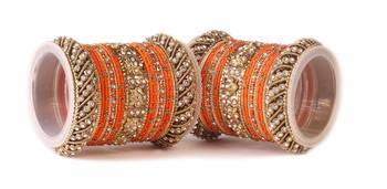 Traditional Orange Silk Thread Bangle Set  For Two Hands 1