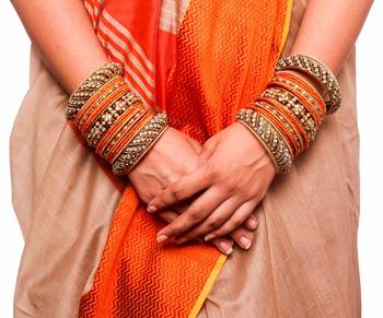 Traditional Orange Silk Thread Bangle Set  For Two Hands 2