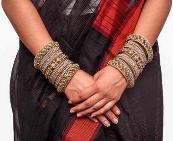 Traditional Silver Silk Thread Bangle Set  For Two Hands 2