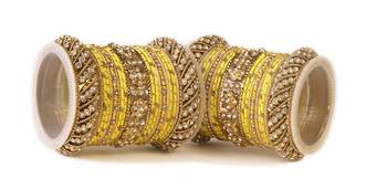 Traditional Yellow Silk Thread Bangle Set  For Two Hands 1