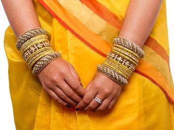Traditional Yellow Silk Thread Bangle Set  For Two Hands 2