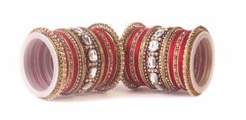 Beautiful Red Bangle Set For Two Hands With Big Kundan Stones 1