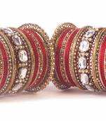 Beautiful Red Bangle Set For Two Hands With Big Kundan Stones