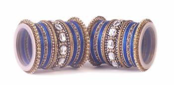 Beautiful Blue Bangle Set For Two Hands With Big Kundan Stones 1