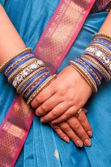 Beautiful Blue Bangle Set For Two Hands With Big Kundan Stones