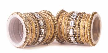 Beautiful Golden Bangle Set For Two Hands With Big Kundan Stones 1