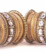 Beautiful Golden Bangle Set For Two Hands With Big Kundan Stones