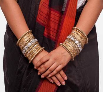 Beautiful Golden Bangle Set For Two Hands With Big Kundan Stones 2