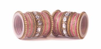 Beautiful Peach Bangle Set For Two Hands With Big Kundan Stones 1