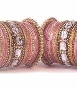 Beautiful Peach Bangle Set For Two Hands With Big Kundan Stones