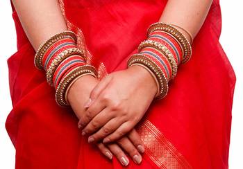 Traditional Red Blue Pearl Chakri Bangle Set 2