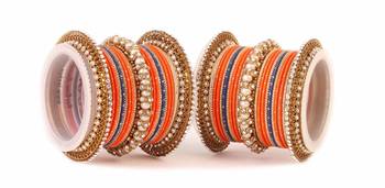 Traditional Orange Blue Pearl Chakri Bangle Set 1