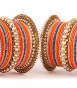 Traditional Orange Blue Pearl Chakri Bangle Set