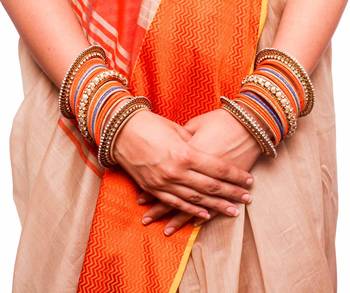 Traditional Orange Blue Pearl Chakri Bangle Set 2