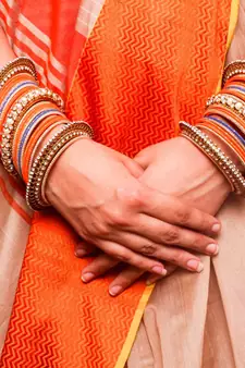 Traditional Orange Blue Pearl Chakri Bangle Set