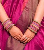 Traditional Rani Blue Pearl Chakri Bangle Set