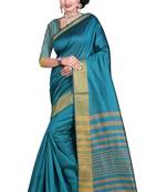 Light blue plain polycotton saree with blouse