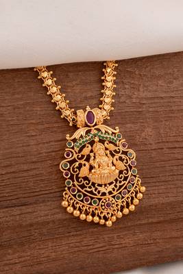 Golden necklace 20" medium length with ruby pendant one gram gold 1