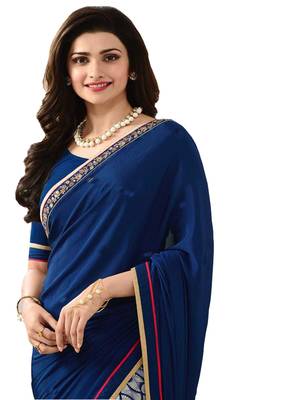 Blue printed georgette saree with blouse 3