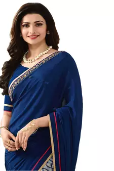 Blue printed georgette saree with blouse