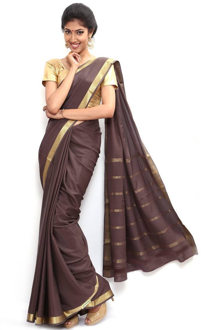 Sudarshan silks Wonderful Pure Mysore silk saree-Brown-SSSB130-VQ-Crepe