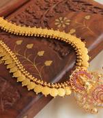 Divine gold plated cz ruby-white Lakshmi coin short haar set-DJ07966
